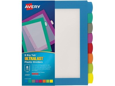 Avery Big Tab Ultralast Plastic Dividers with White Tab Labels, 8 Tabs, Multicolor (24901)