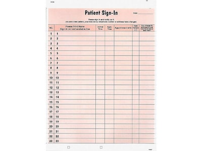 Tabbies Patient Two-Part Carbon Privacy Sign-In Sheets, 8.5 x 11.63, 125/Pack (TAB14530)