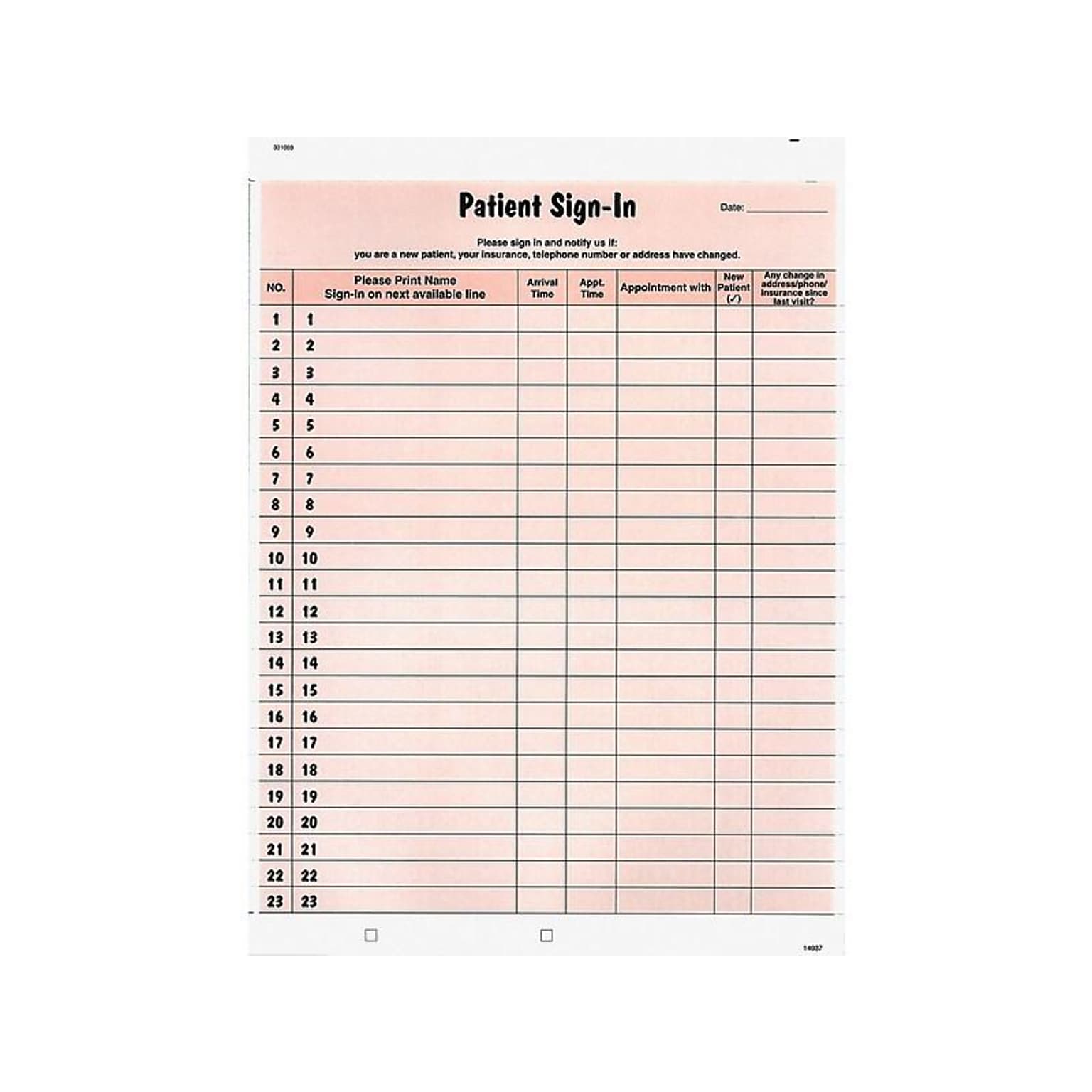 Tabbies Patient Two-Part Carbon Privacy Sign-In Sheets, 8.5 x 11.63, 125/Pack (TAB14530)