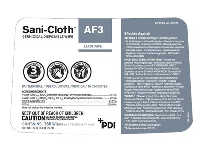PDI Sani-Cloth AF3 Disinfecting Wipes, 160 Wipes/Container (P13872)