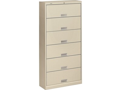 HON Brigade 600 Series 6-Drawer Lateral File Cabinet, Locking, Letter, Putty, 36W (HON626LL)
