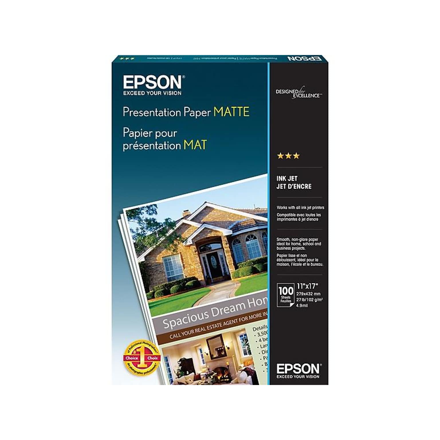 Epson Matte Presentation Paper, 11 x 17, 100 Sheets/Pack (S041070)