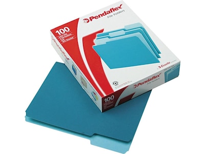 Pendaflex Two-Tone File Folders, 3-Tab, Letter Size, Teal, 100/Box (PFX 152 1/3 TEA)