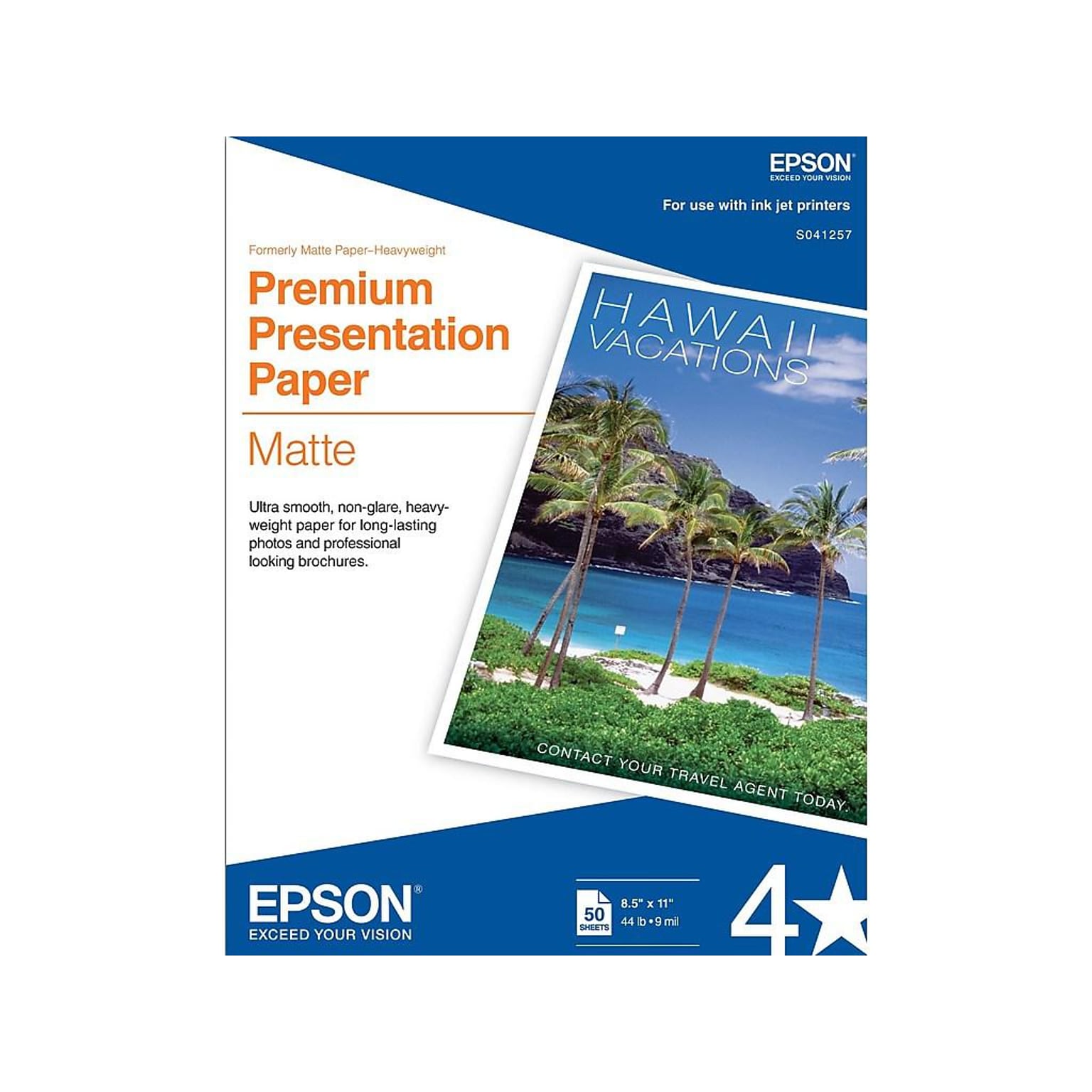 Epson Premium Matte Presentation Paper, 8.5 x 11, 50 Sheets/Pack (S041257)