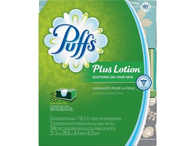 Puffs Plus Lotion Facial Tissue, 2-Ply, 116 Sheets/Box, 3 Boxes/Pack (82086)