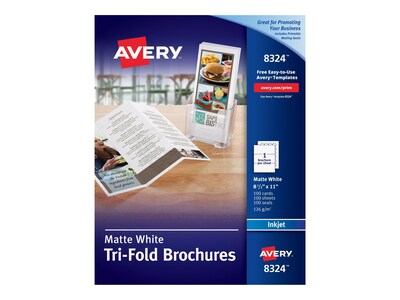 Avery Tri-Fold Matte Brochure Paper, 8.5 x 11, 100 Sheets/Pack (08324)