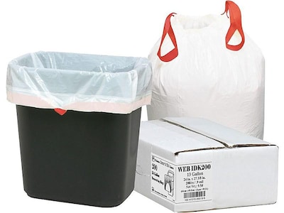 5 Gallon 1 Mil White Plastic Drawstring Garbage Bags 200 Bags/Case