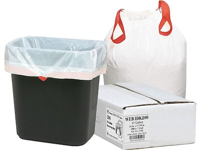 Berry Global Draw N Tie 13 Gallon Trash Bag, 24 x 27.38, Low Density, 0.9mil, White, 200 Bags/Box