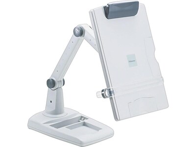 Fellowes Flex Arm Weighted Base Plastic Document Stand with Lip & Guide Bar, Platinum/Gray (21128)
