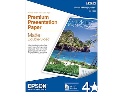 Epson Premium Matte Presentation Paper, 2-Sided, 8.5 x 11, 50 Sheets/Pack (S041568)