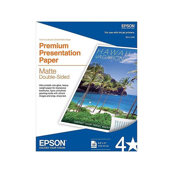 Epson Premium Matte Presentation Paper, 8.5 x 11, 50/Pack (S041568)