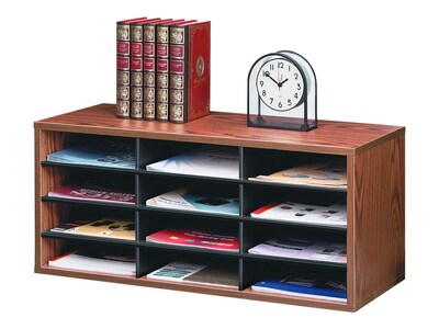 Fellowes 12-Compartment Literature Organizers, 29" x 12.94", Medium Oak (25400)