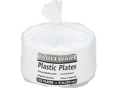 Table Mate Plastic Plates, White, 125/Pack (TBL-9644)