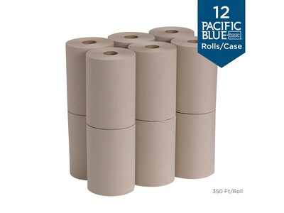Pacific Blue Basic Recycled Hardwound Paper Towels, 1-ply, 580 ft./Roll, 12 Rolls/Carton (26401)