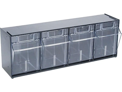 Deflect-O Interlocking Tilt 4-Bin Compartment Storage, Hard Plastic, Black/Transparent (20404OP)