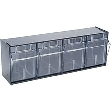 Deflect-O Interlocking Tilt 4-Bin Compartment Storage, Hard Plastic, Black/Transparent (20404OP)
