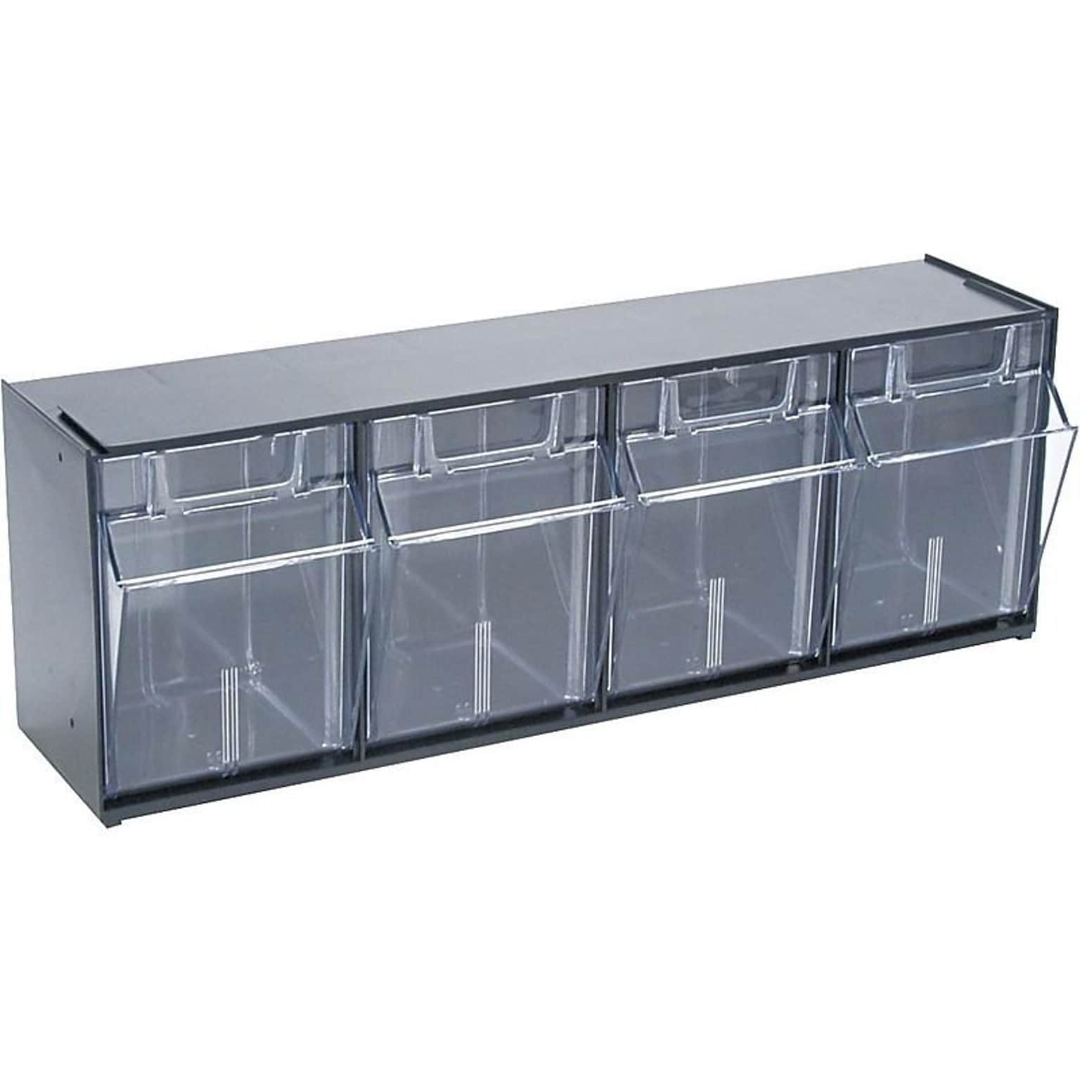 Deflect-O Interlocking Tilt 4-Bin Compartment Storage, Hard Plastic, Black/Transparent (20404OP)