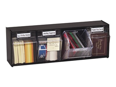 Deflect-O Interlocking Tilt 4-Bin Compartment Storage, Hard Plastic, Black/Transparent (20404OP)