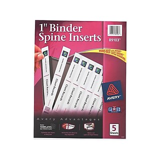 Avery Binder Spine Inserts, 1 Spine Width, White, 8 Inserts/Sheet, 5 Sheets/Pack (89103)