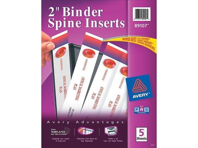 Avery Binder Spine Inserts, For 2 Inch Ring Binders, 20 Cardstock View Binder Spine ID Inserts (89107)