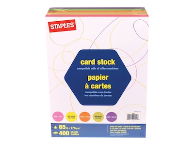 Staples 65 lb. Cardstock Paper, 8.5 x 11, Assorted Colors, 400 Sheets/Pack (25496)
