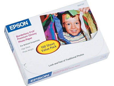 Epson Premium Glossy Photo Paper, 4 x 6, 100 Sheets/Pack (SO41727)