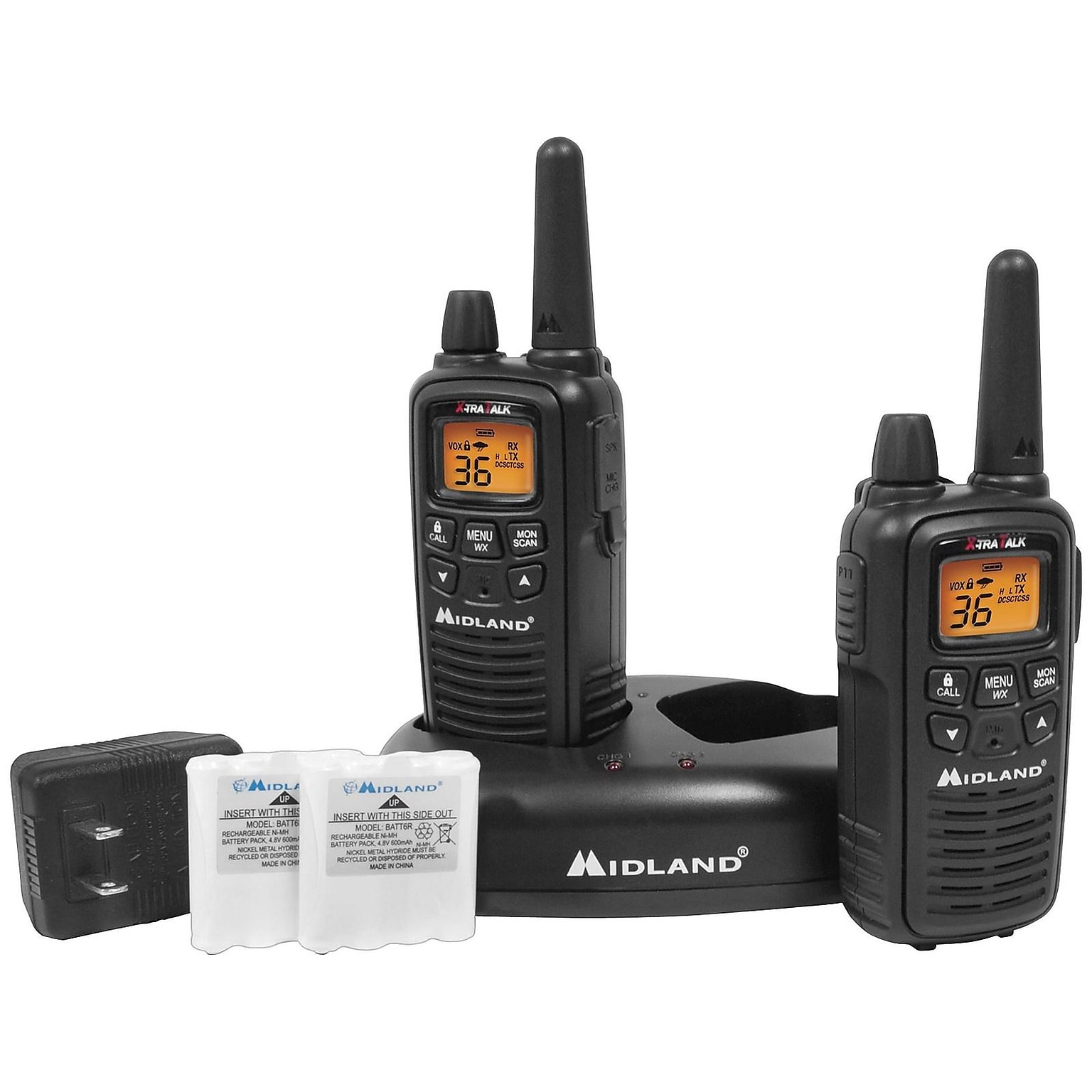 MIDLAND RADIO X-tra Talk Two-Way Radios, Black, 2/Pack (LXT600VP3)