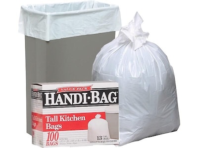 Berry Global Handi-Bag 13 Gallon Trash Bag, 23.75 x 28, Low Density, 0.6 mil, White, 100 Bags/Box