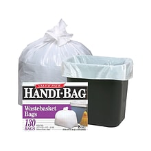 Berry Global Handi-Bag 8 Gallon Trash Bag, 22 x 24, Low Density, 0.6 mil, White, 130 Bags/Box (HAB