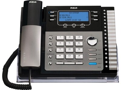 RCA ViSYS 25423RE1 4-Line Corded Phone, Black/Silver
