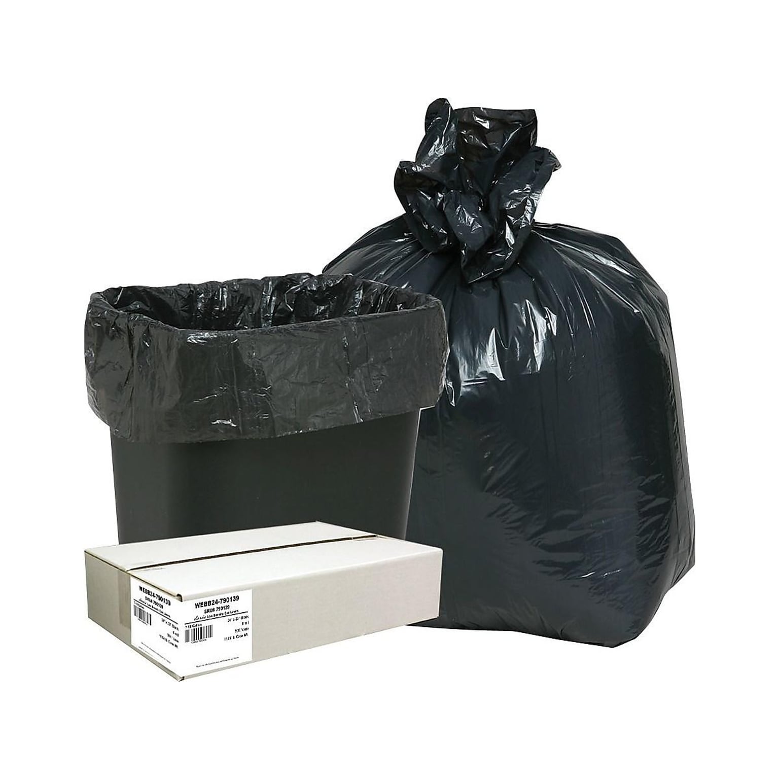 Berry Global Classic 10 Gallon Industrial Trash Bag, 23 x 24, Low Density, 0.6mil, Black, 500 Bags/Box (WEBB24-790139)