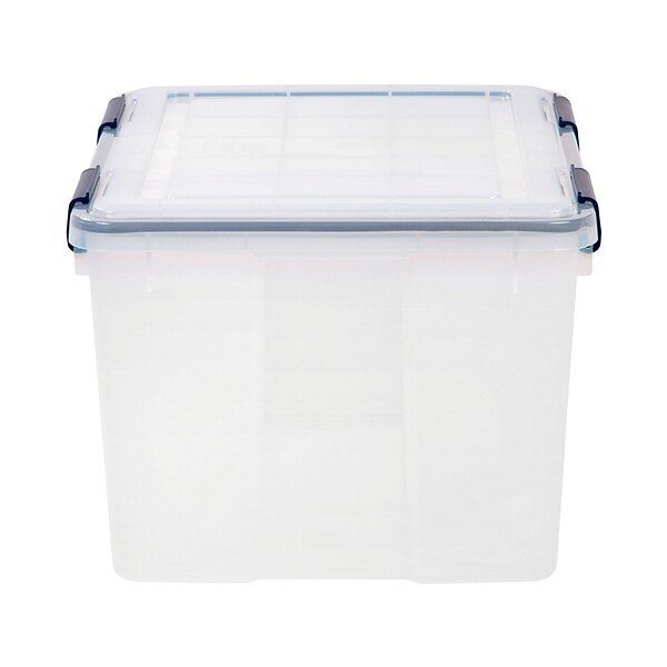 Iris Stack & Pull 12.9 Qt. Latch Lid Storage Bin, Navy/Clear (100306)