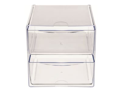 Deflect-O Cube 2 Compartment Stackable Plastic Storage Drawers, Clear (350101)