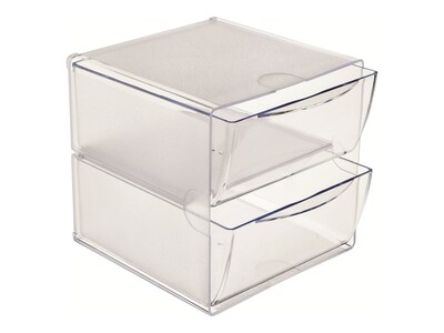 Deflect-O Cube 2 Compartment Stackable Plastic Storage Drawers, Clear (350101)