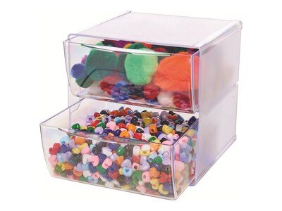 Deflect-O Cube 2 Compartment Stackable Plastic Storage Drawers, Clear (350101)