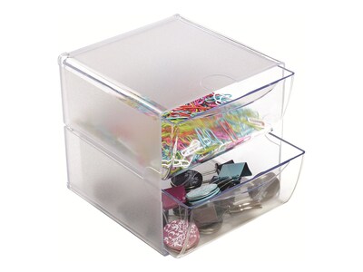 Deflect-O Cube 2 Compartment Stackable Plastic Storage Drawers, Clear (350101)