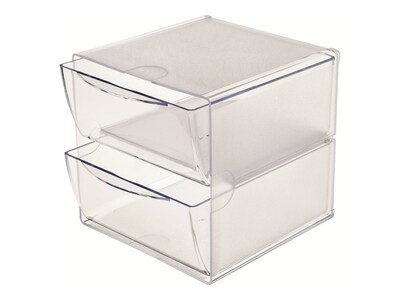 Deflect-O Cube 2 Compartment Stackable Plastic Storage Drawers, Clear (350101)