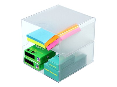 Deflect-O Cube 2 Compartment Stackable Plastic Compartment Storage, Clear (350701)