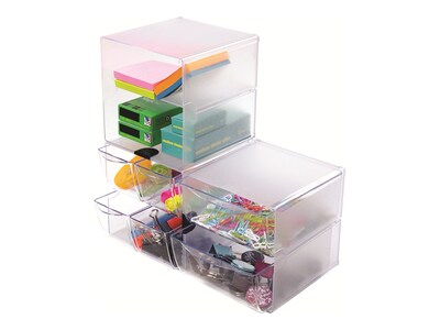 Deflect-O Cube 2 Compartment Stackable Plastic Compartment Storage, Clear (350701)