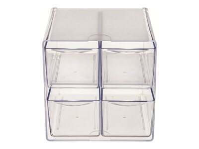 Deflect-O Cube 4 Compartment Stackable Plastic Storage Drawers, Clear (350301)