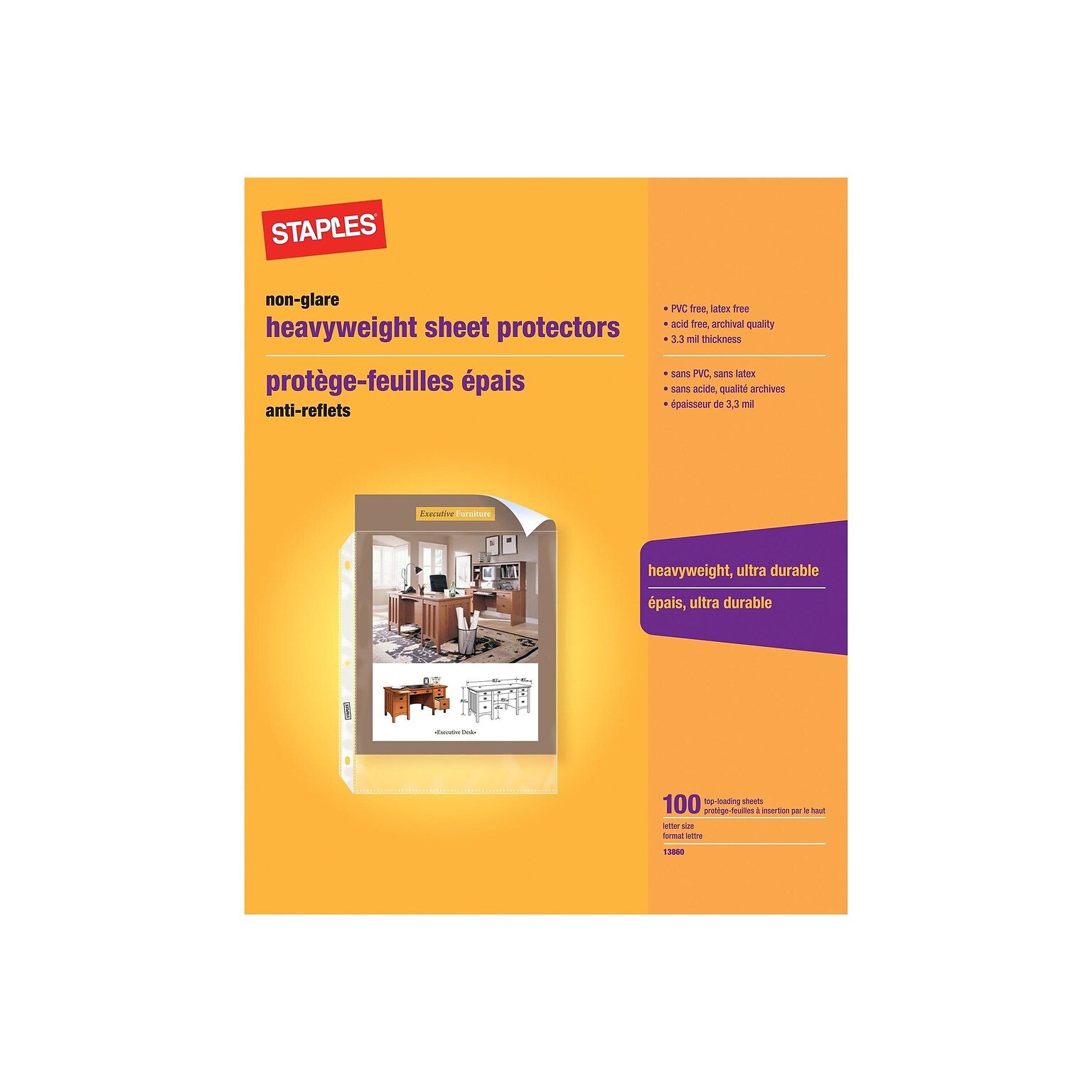 Staples Heavy Weight Sheet Protectors, 8.5 x 11, Clear, 100/Box (13860-CC)