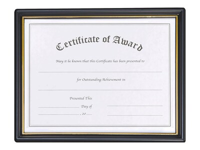 NuDell 8.5W x 11L Certificate Frame, Black/Gold, Each (19210)