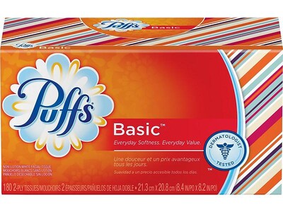 Puffs Basic Standard Facial Tissue, 2-Ply, 180 Sheets/Box (84736/34457)