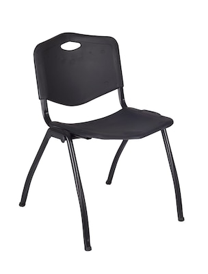 Regency Kee Breakroom Table, 42"W, Gray/Black & 4 'M' Stack Chairs, Black (TB42RNDGYBPBK47BK)