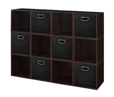 Niche Cubo Storage Set, 12 Cubes and 6 Canvas Bins, Truffle/Black (PC12PKTF6TOTEBK)