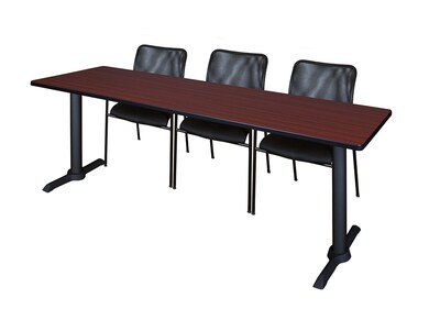 Regency Cain 84 x 24 Training Table- Mahogany & 3 Mario Stack Chairs- Black