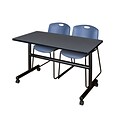 Regency Kobe 48 Flip Top Mobile Training Table- Gray & 2 Zeng Stack Chairs- Blue (MKFT4824GY44BE)