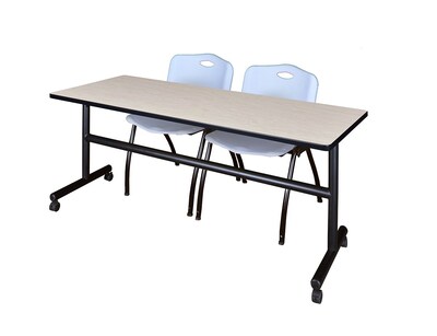 Regency Kobe 72 Flip Top Mobile Training Table- Maple & 2 M Stack Chairs- Grey