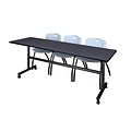 Regency Kobe 84 Flip Top Mobile Training Table- Grey & 3 M Stack Chairs- Grey