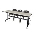 Regency Kobe 84 Flip Top Mobile Training Table- Maple & 3 M Stack Chairs- Black